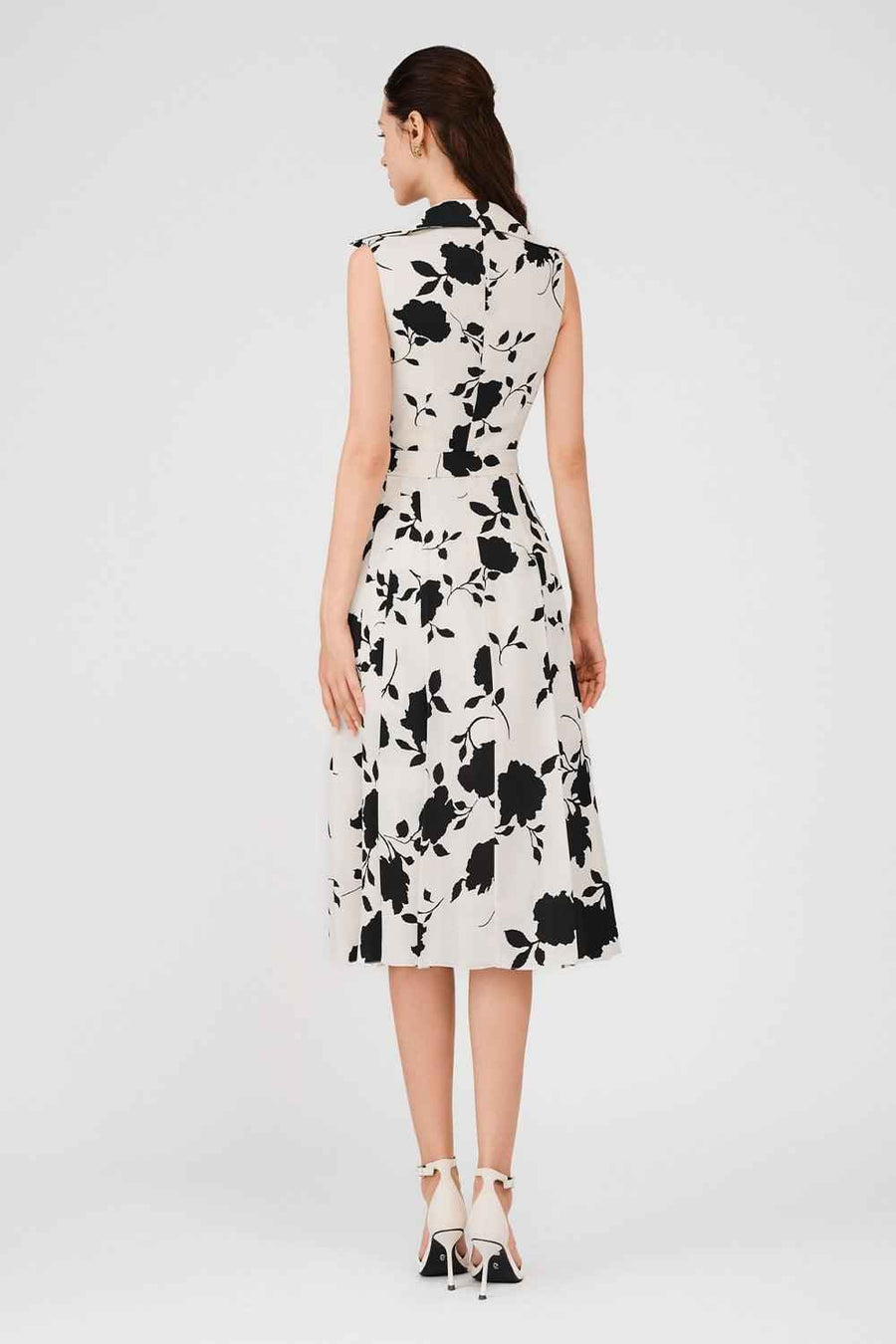 Colette Pleated V-Neck Silk Calf Length Dress