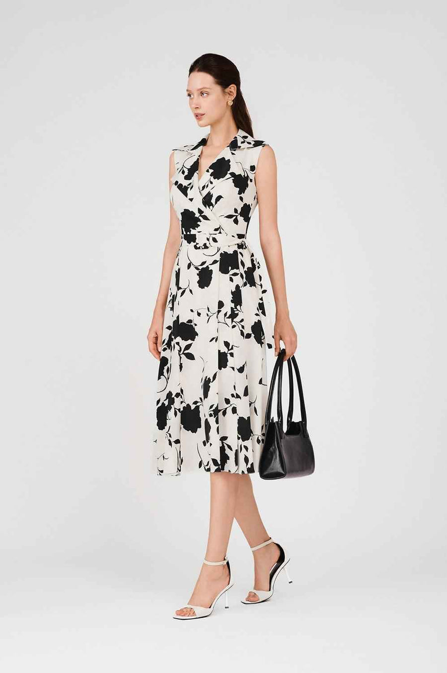 Colette Pleated V-Neck Silk Calf Length Dress