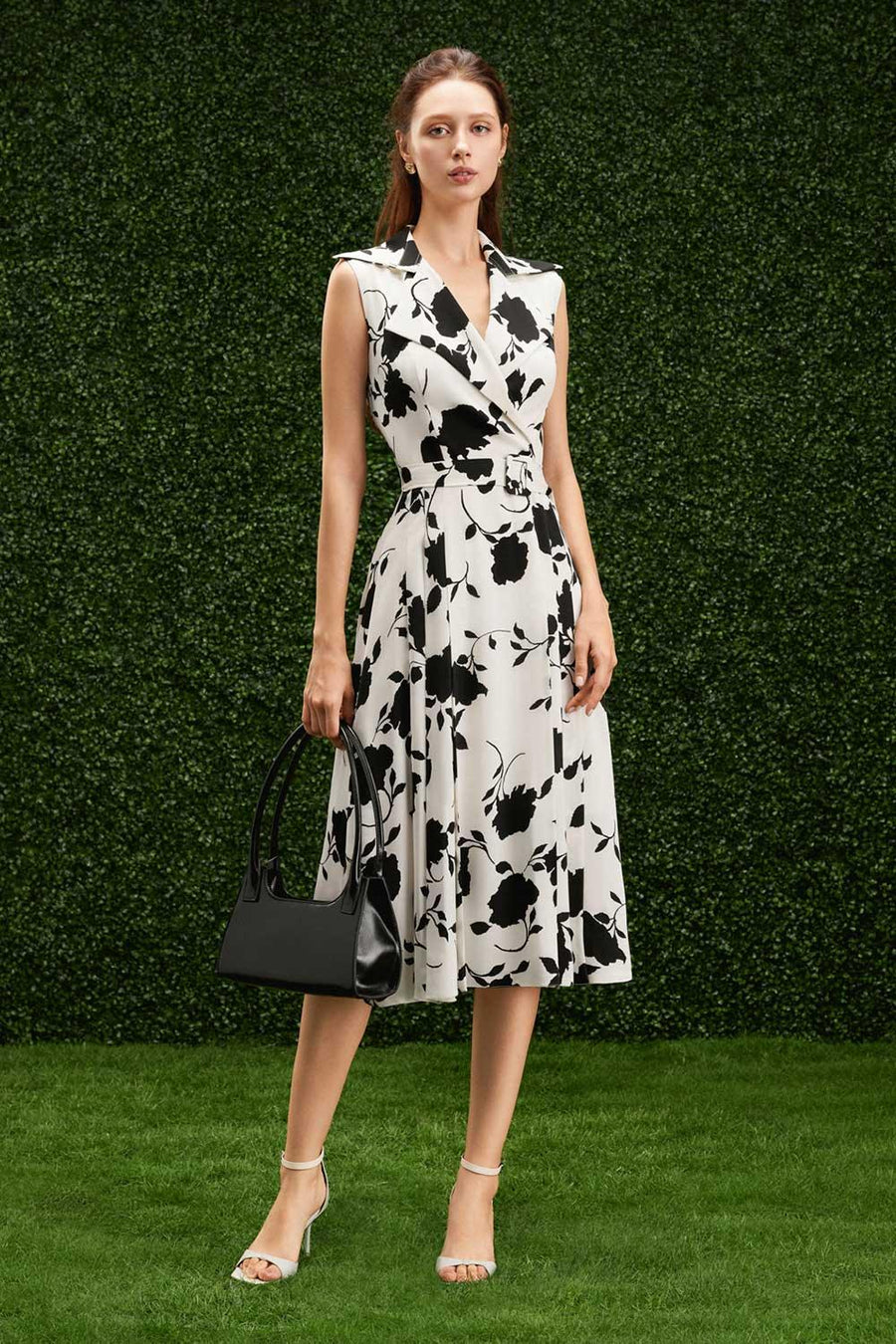 Colette Pleated V-Neck Silk Calf Length Dress 5