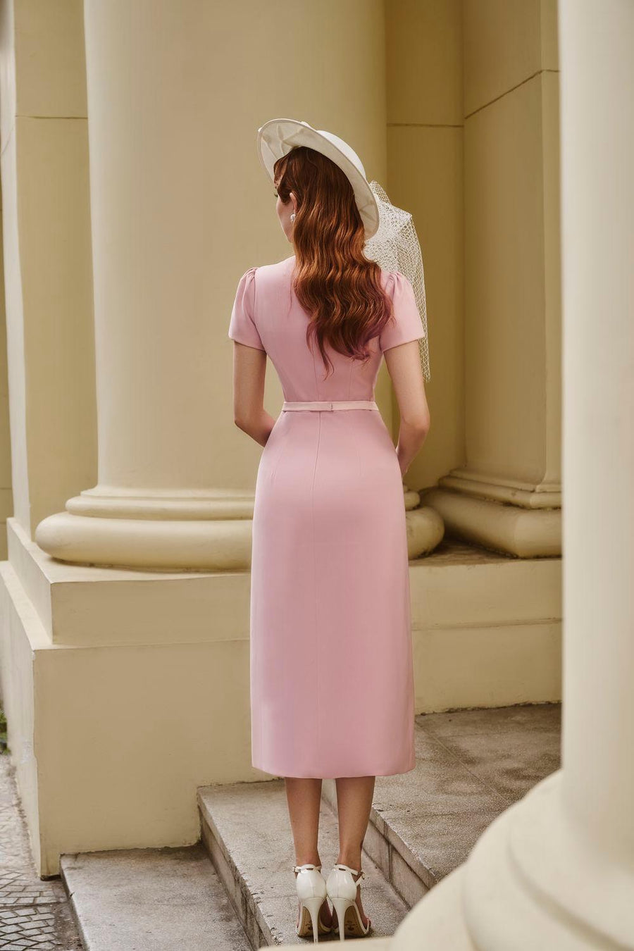 Colette Slit V-Neck Twill Midi Dress Midi Dress Larmes