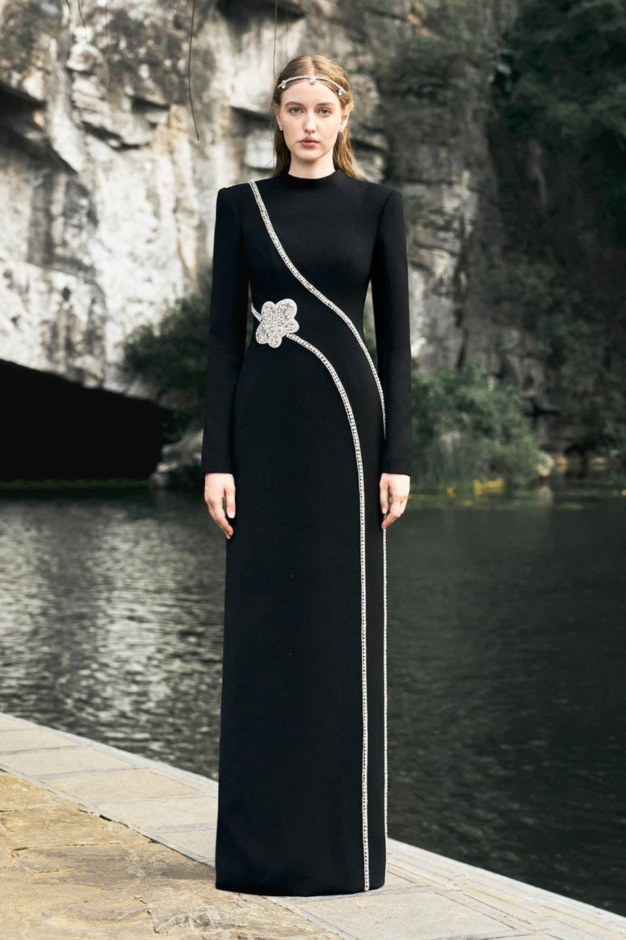 Convoy A-line Stone Velvet Floor Length Dress 6