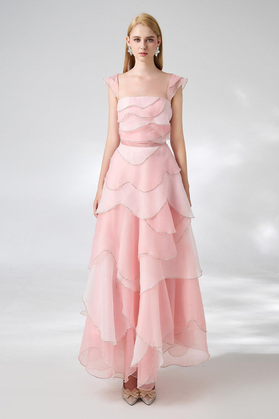 Copeland Layered Cap Sleeved Organza Ankle Length Dress 1