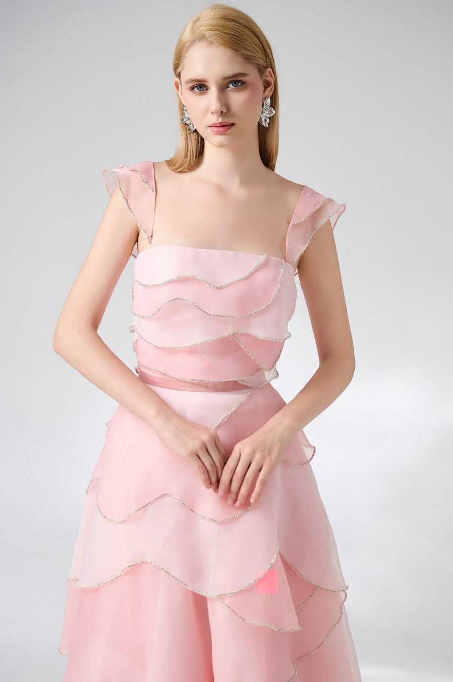 Copeland Layered Cap Sleeved Organza Ankle Length Dress 2
