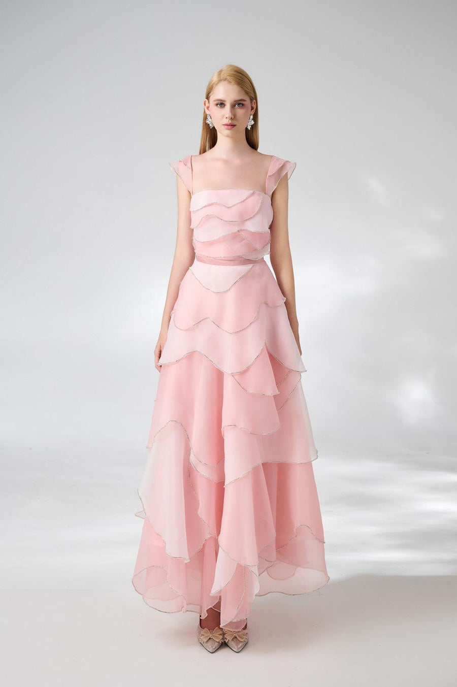 Copeland Layered Cap Sleeved Organza Ankle Length Dress 4