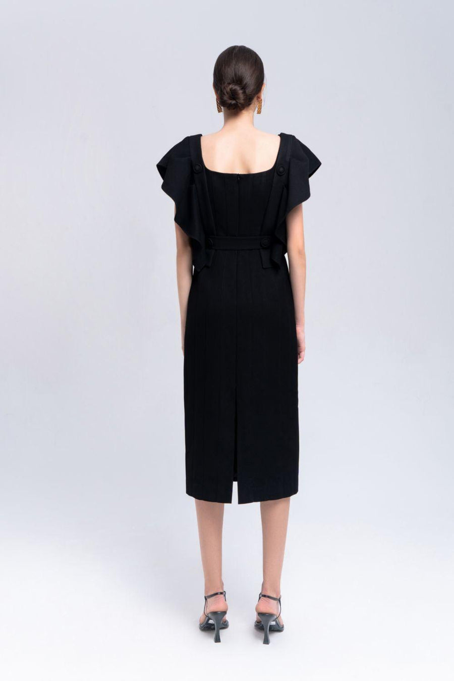 Coral Sheath Square Neck Crepe Midi Dress Midi Dress Eegen Studio