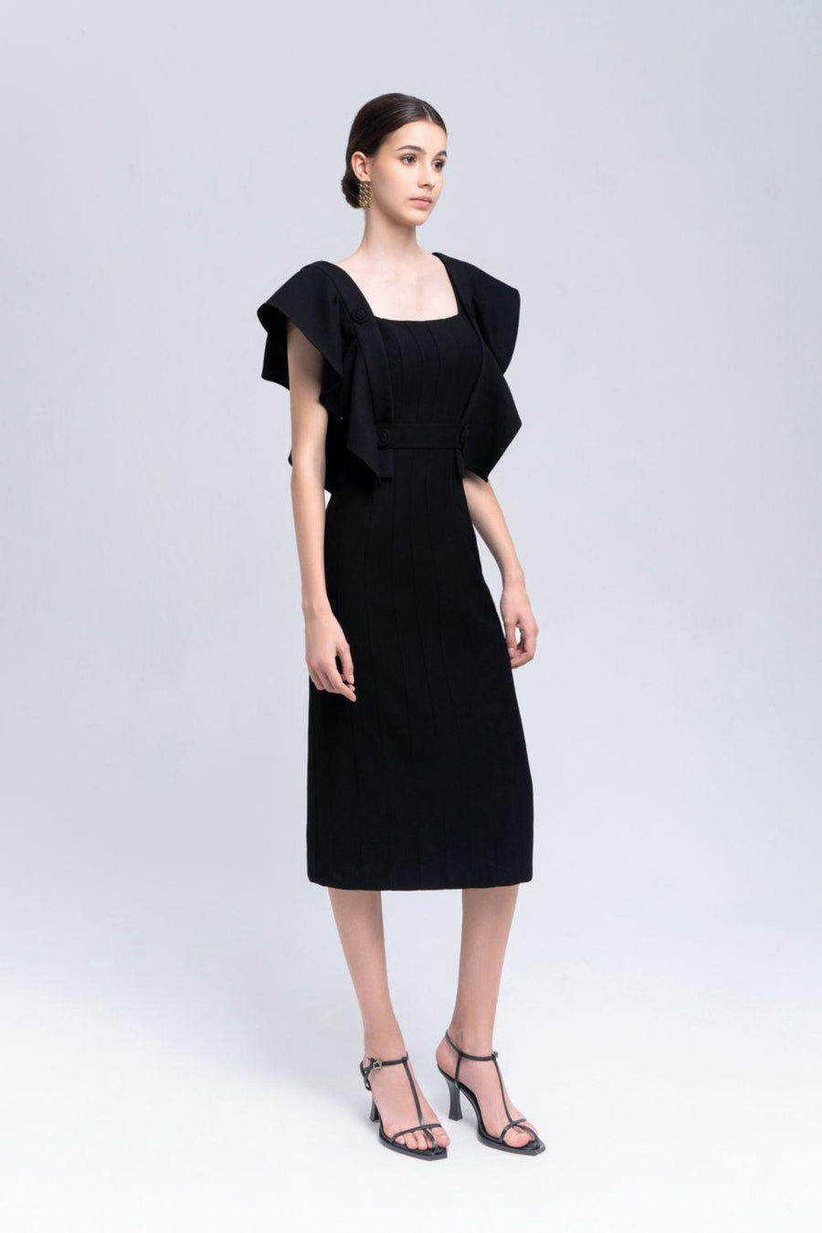 Coral Sheath Square Neck Crepe Midi Dress Midi Dress Eegen Studio