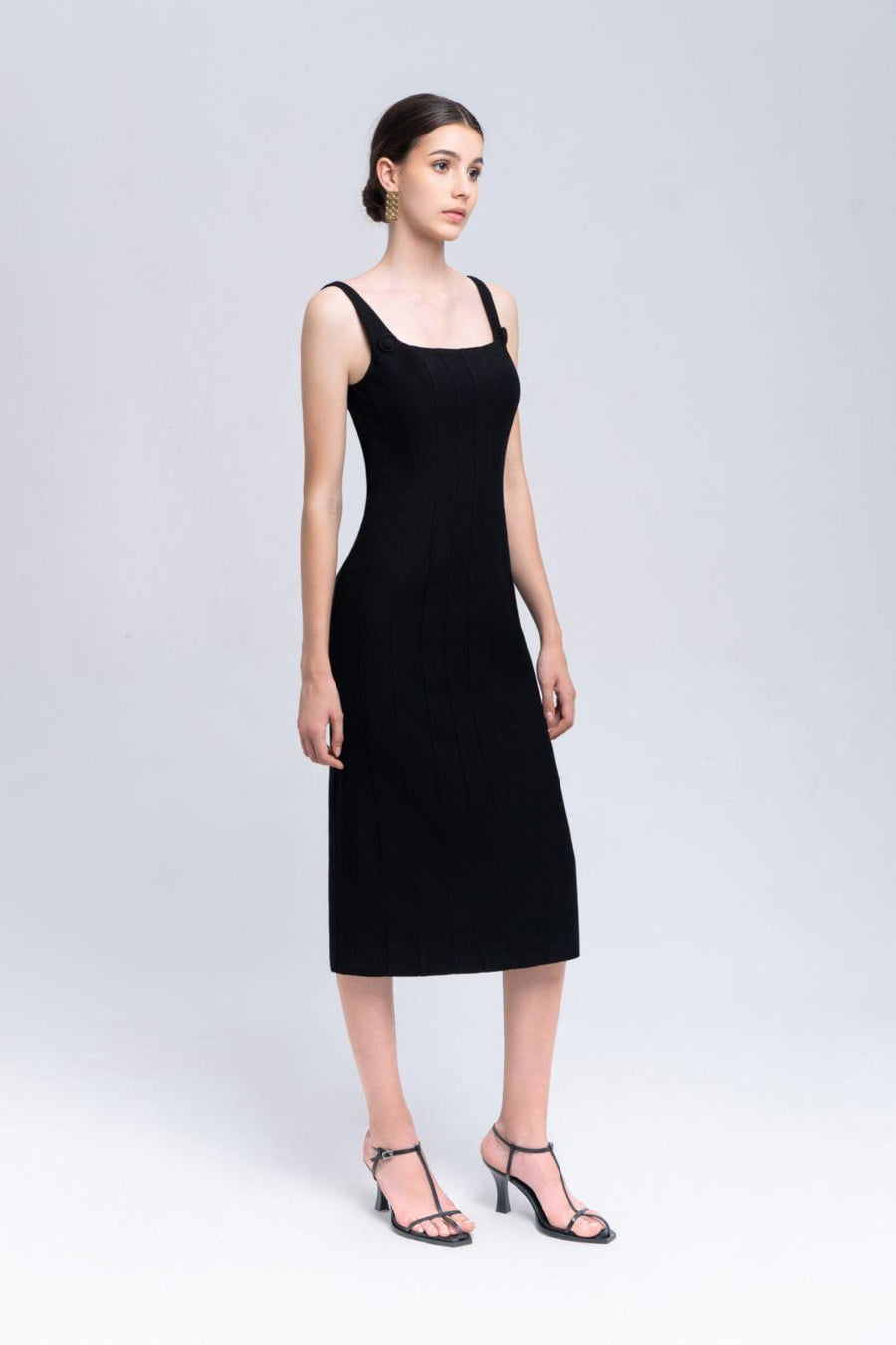 Coral Sheath Square Neck Crepe Midi Dress Midi Dress Eegen Studio
