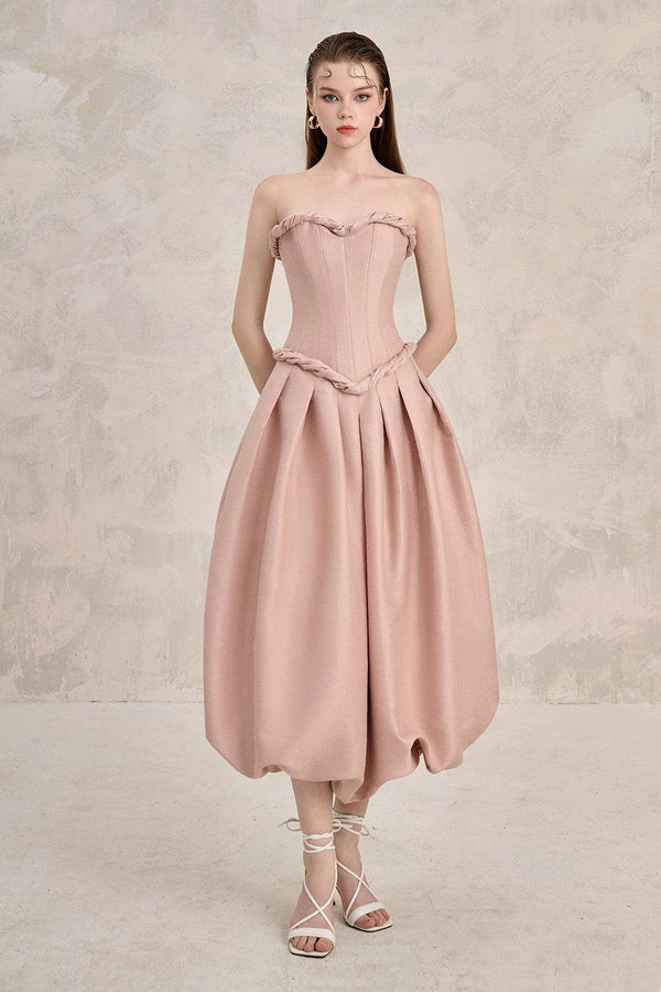 Coralie Bubble Semi-Heart Neck Taffeta Midi Dress