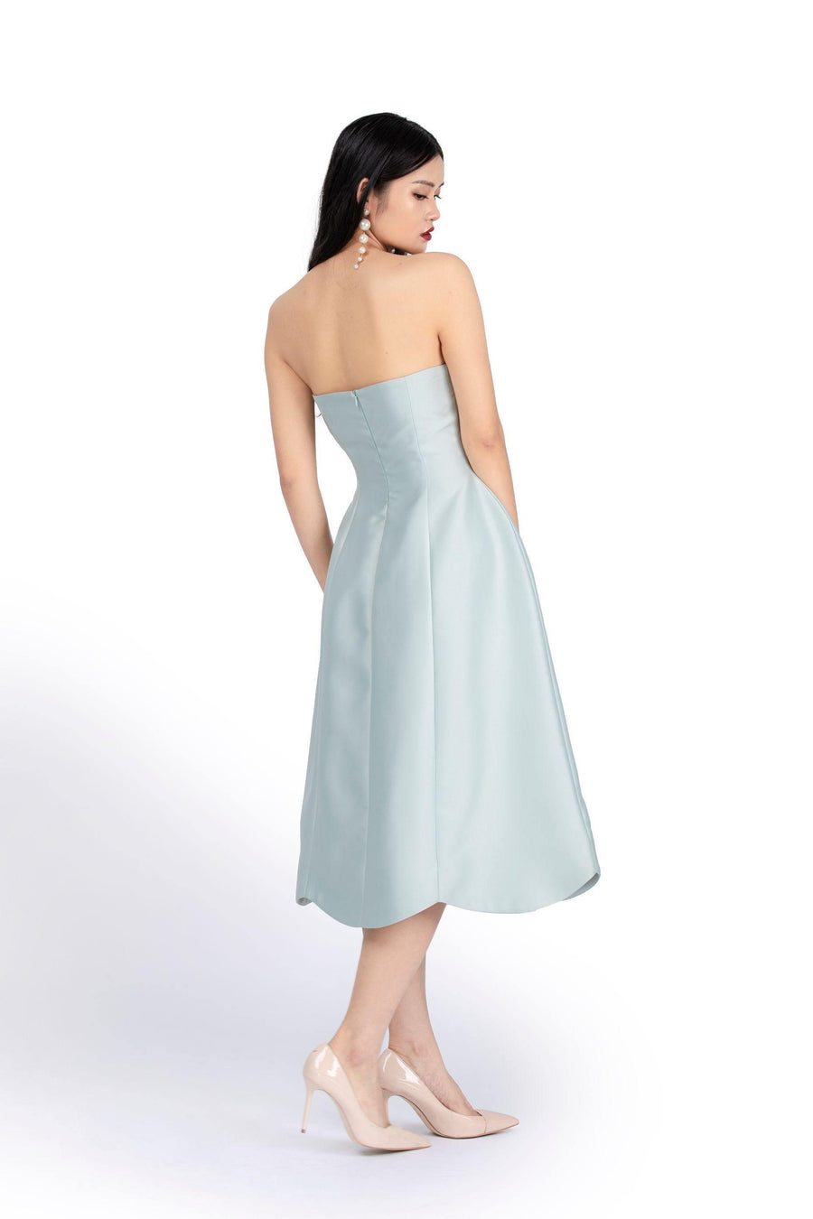 Countess Strapless Sweetheart Neck Taffeta Midi Dress 3