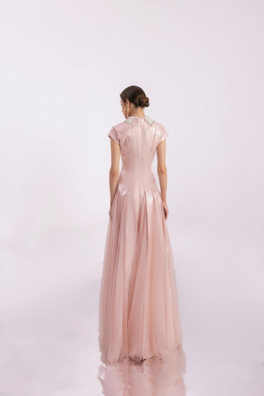 Crane Gored Stone Mesh Silk Floor Length Dress 9