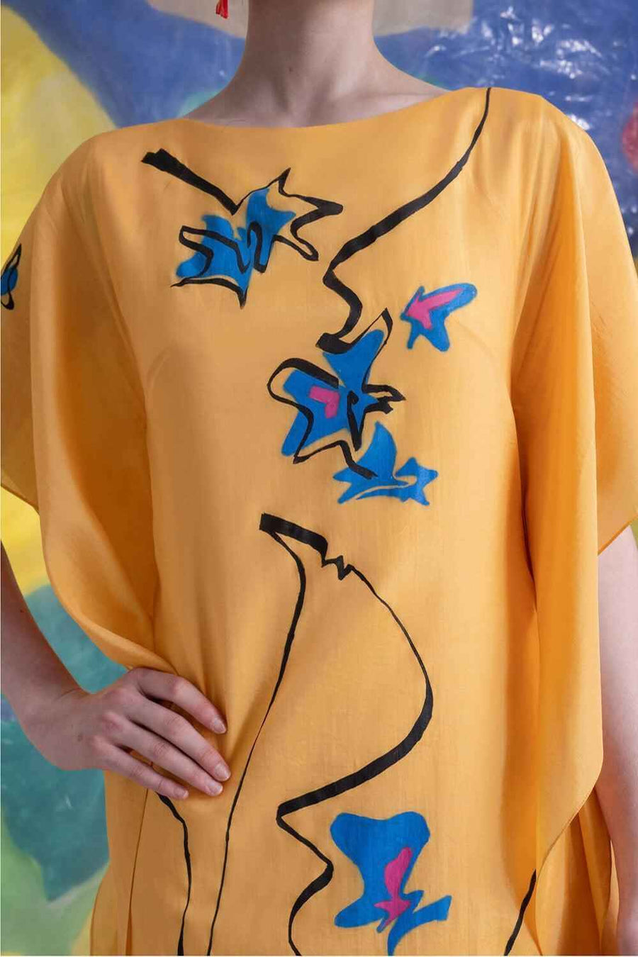 Cressida Straight Batwing Sleeved Cotton Blend Ankle Length Dress