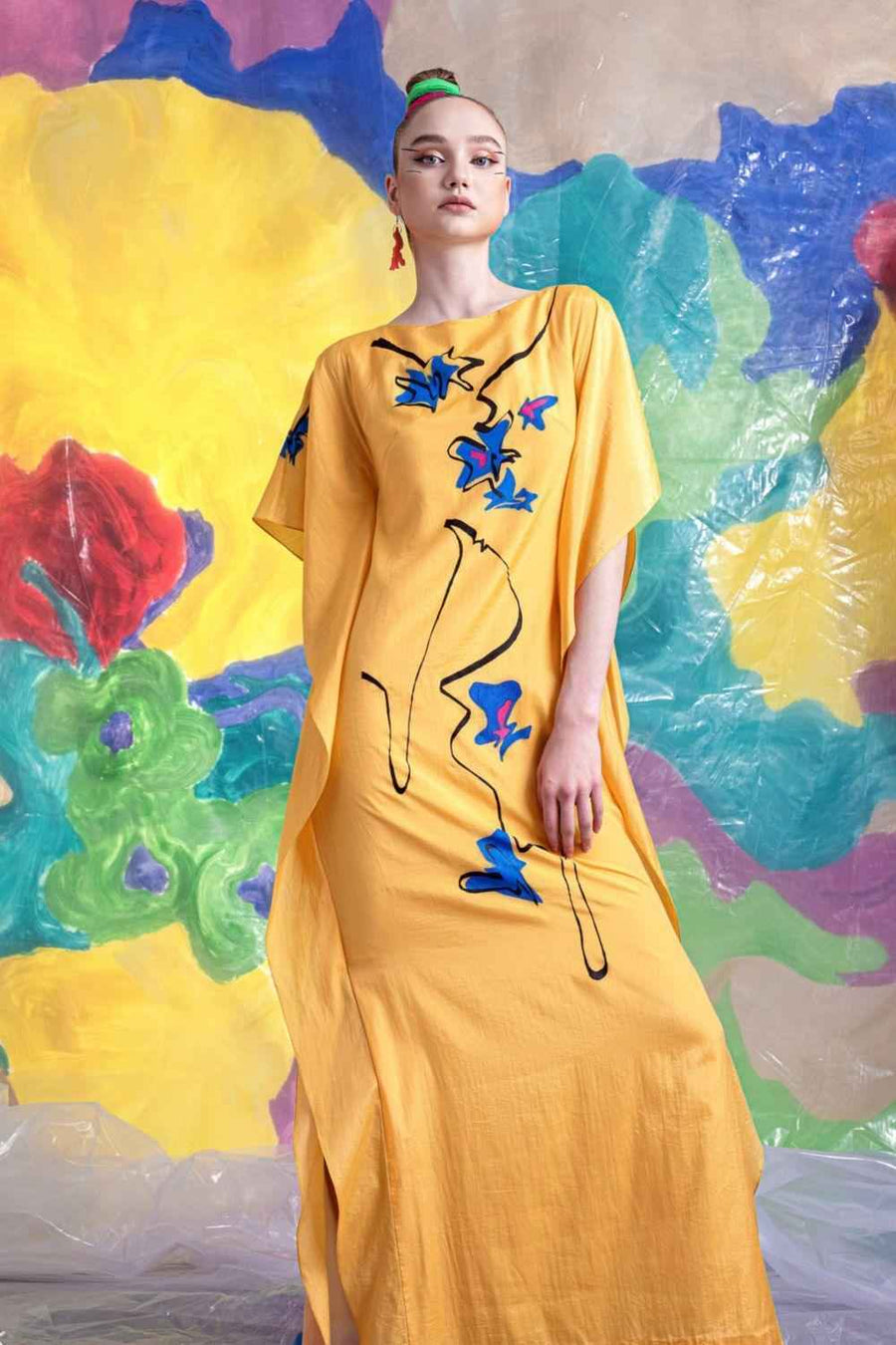 Cressida Straight Batwing Sleeved Cotton Blend Ankle Length Dress