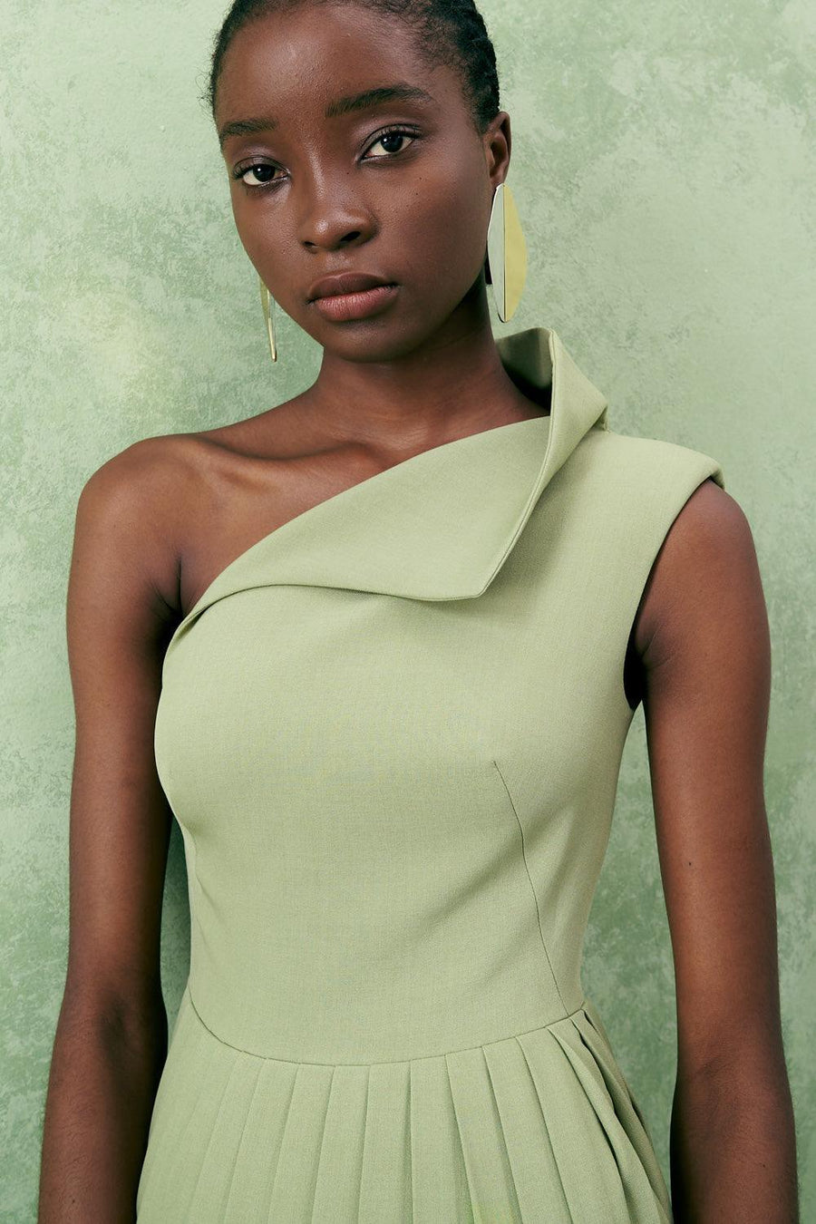 Crossandra A-line Waist Pleated Twill Midi Dress Midi Dress Lecia RTW