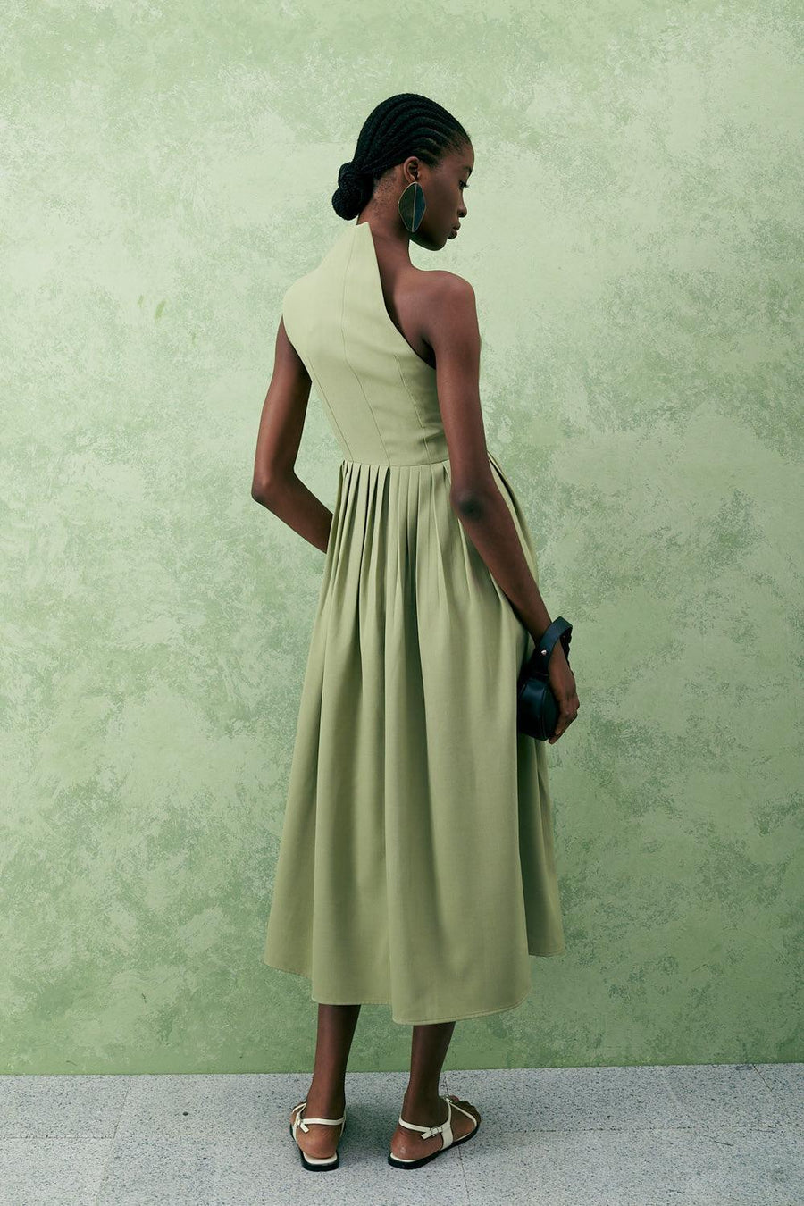 Crossandra A-line Waist Pleated Twill Midi Dress Midi Dress Lecia RTW