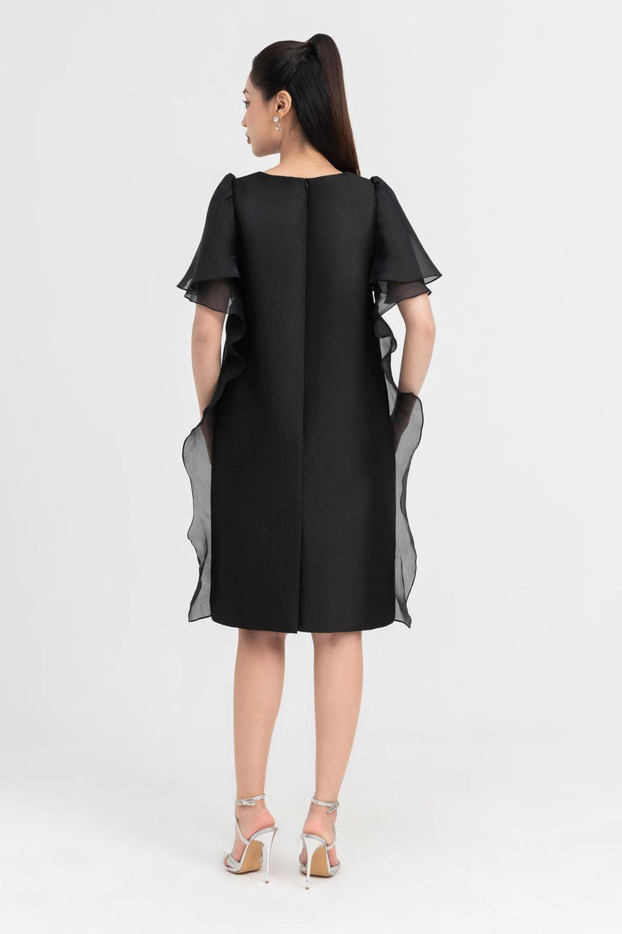 Crystal Tunic Flutter Sleeved Taffeta Knee-length Dress 5