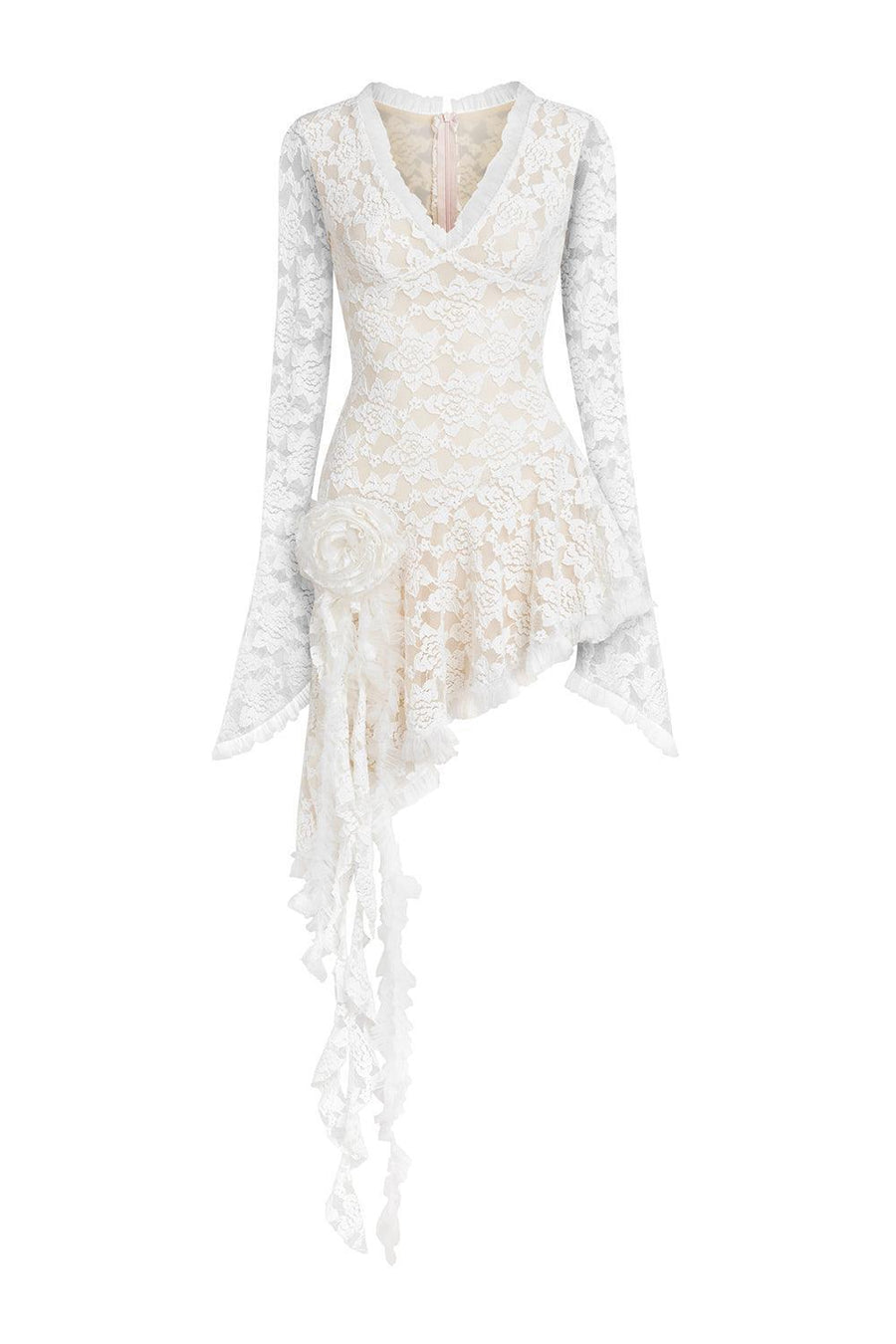 Cuevas Asymmetric Poet Sleeved Lace Mini Dress Mini Dress LASSY