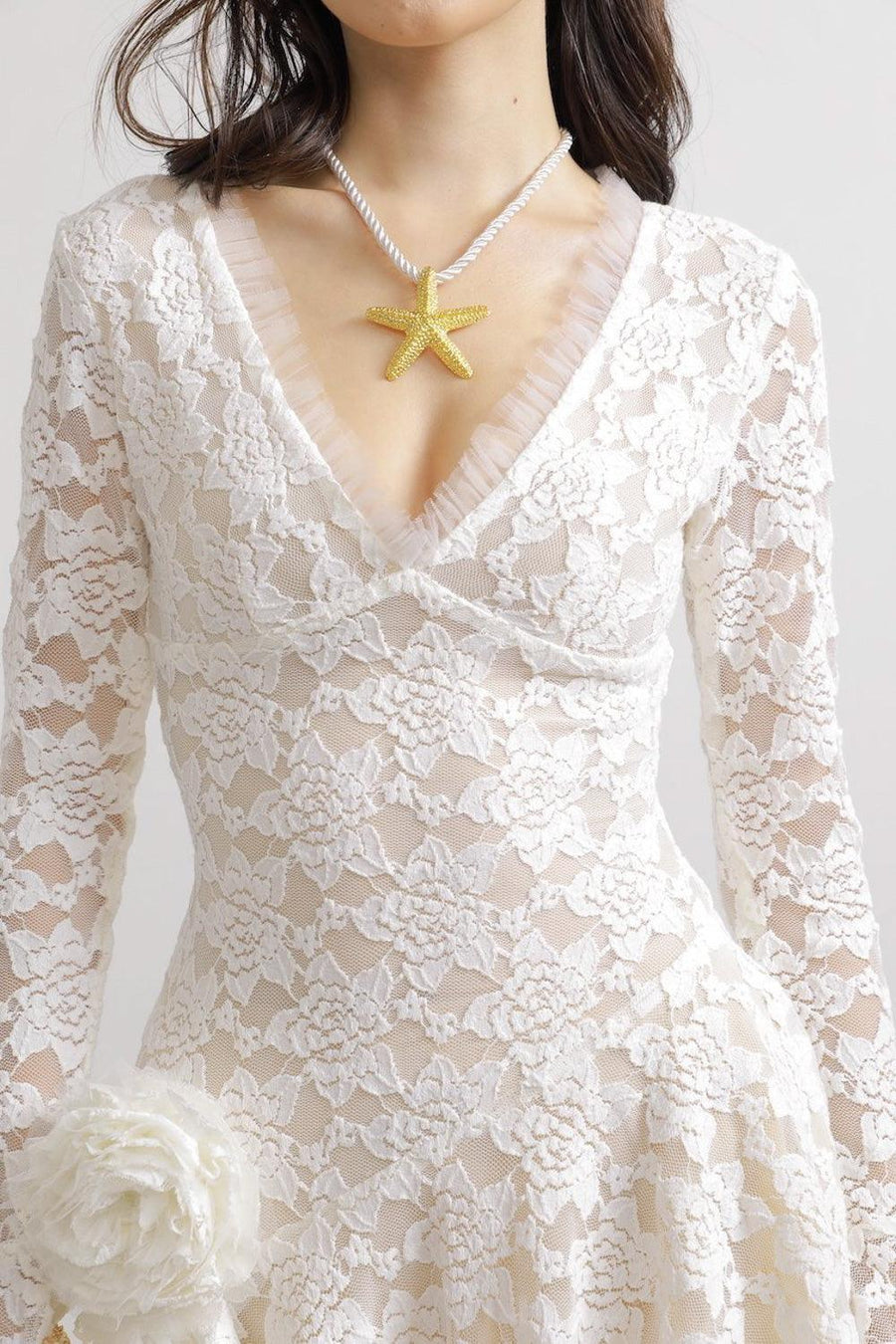 Cuevas Asymmetric Poet Sleeved Lace Mini Dress Mini Dress LASSY