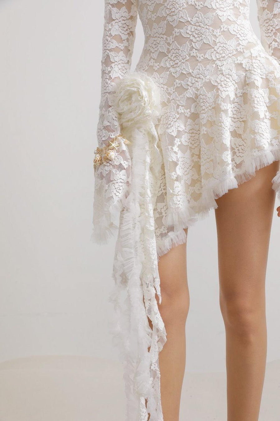 Cuevas Asymmetric Poet Sleeved Lace Mini Dress Mini Dress LASSY