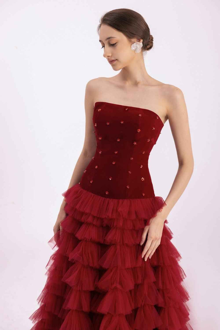 Cuevas Ball Gown Ruffle Layer Mesh Silk Floor Length Dress