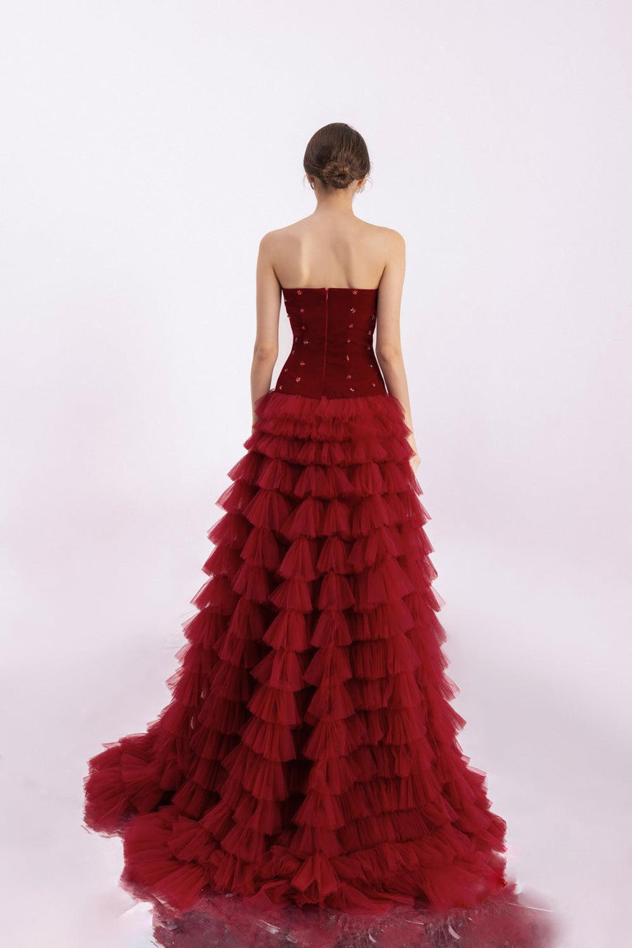 Cuevas Ball Gown Ruffle Layer Mesh Silk Floor Length Dress 6