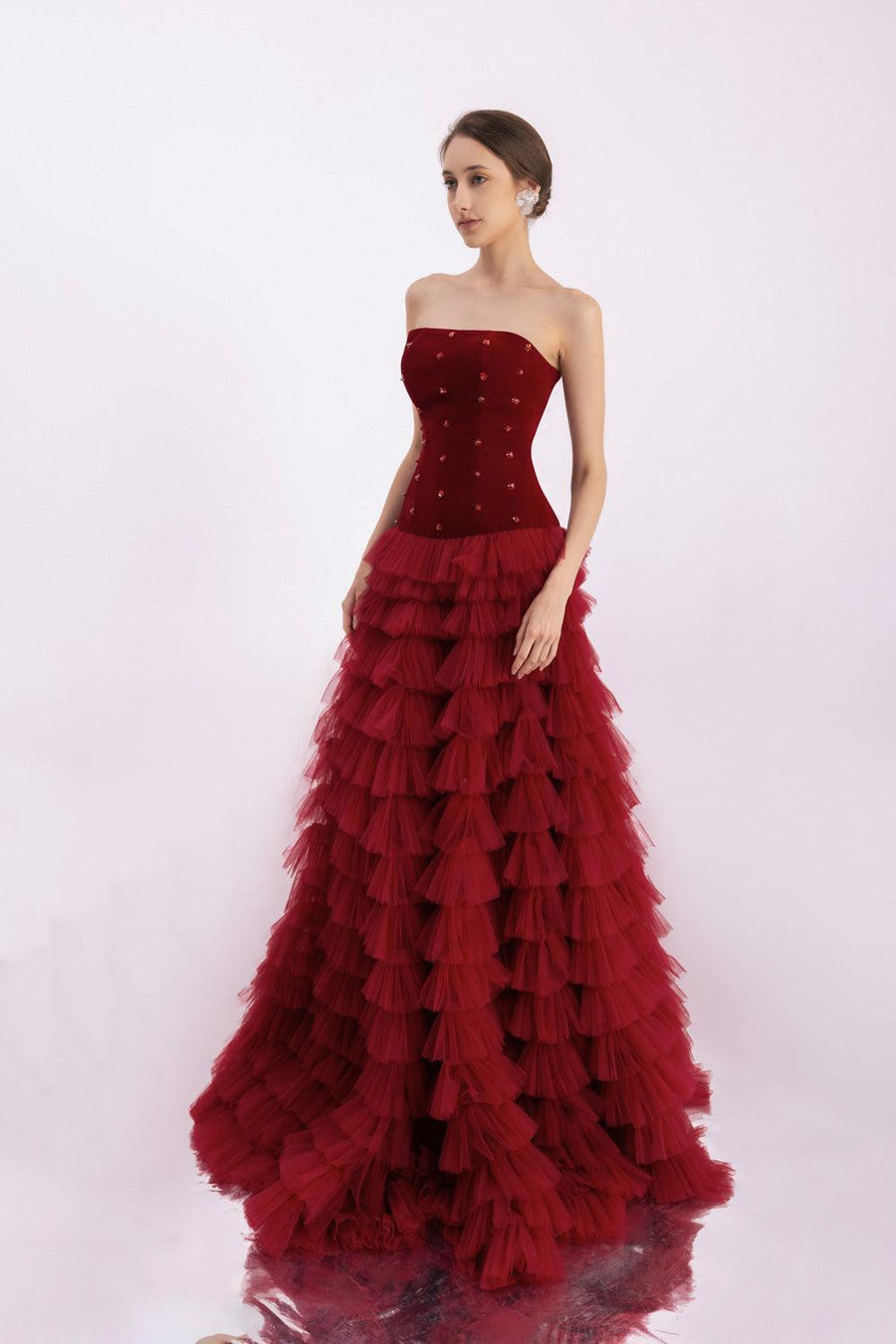 Cuevas Ball Gown Ruffle Layer Mesh Silk Floor Length Dress 7
