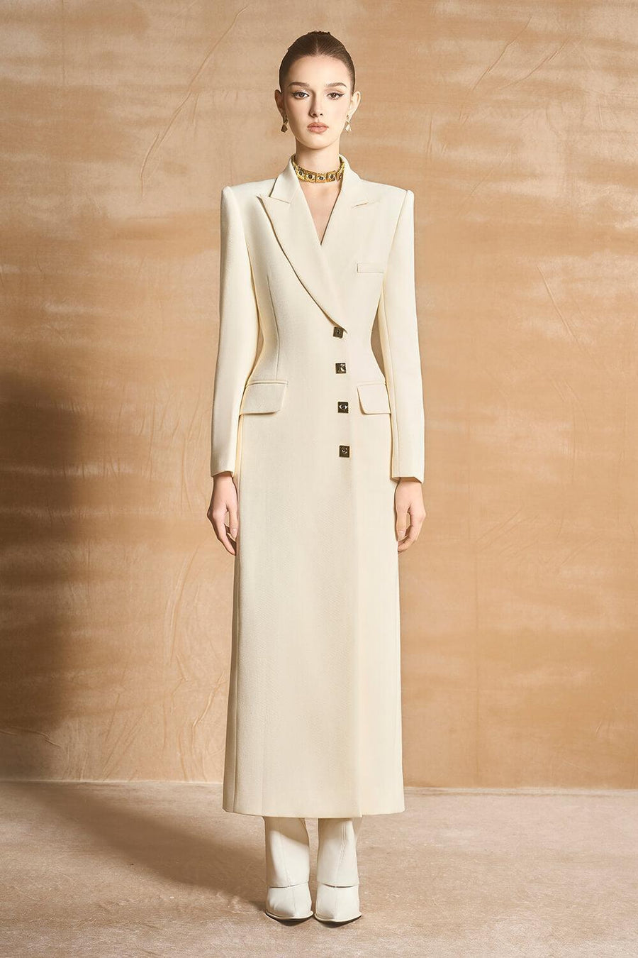 Cylla Sheath Peak Lapel Cotton Polyester Calf Length Trench Coat Trench Coat Maison des Copains