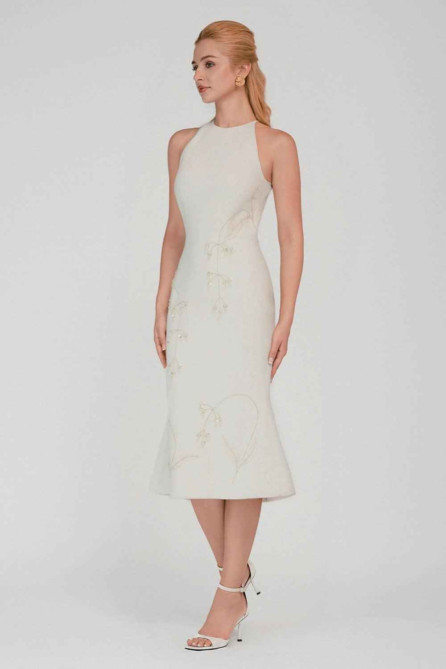 Cynthia Trumpet Halter Neck Taffeta Midi Dress