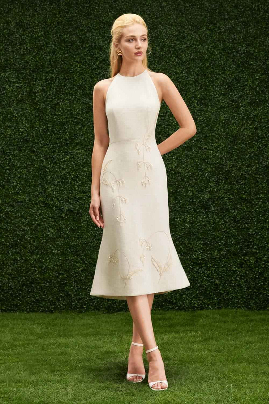 Cynthia Trumpet Halter Neck Taffeta Midi Dress