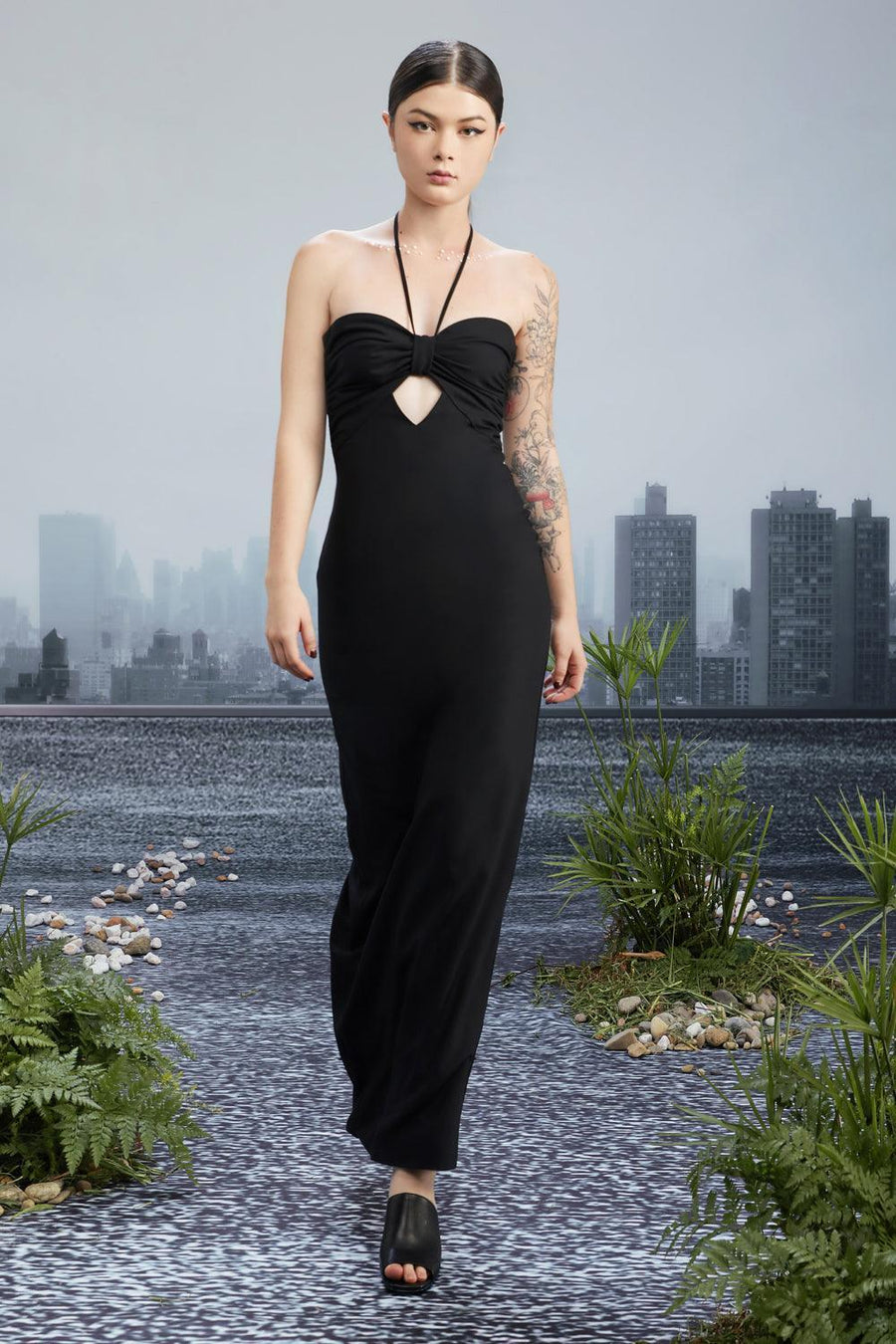 Cypher Sheath Halter Neck Wool Cotton Ankle Length Dress 3