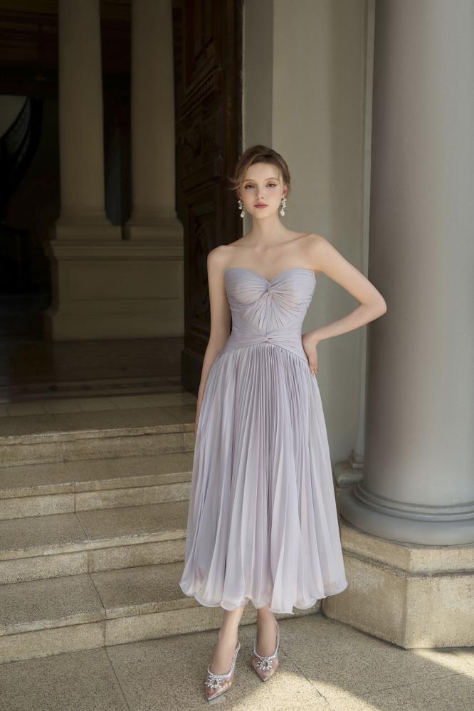JOSEPHINE-Elegant Gray Knotted Draped Dress – Summer Edition JOSEPHINE