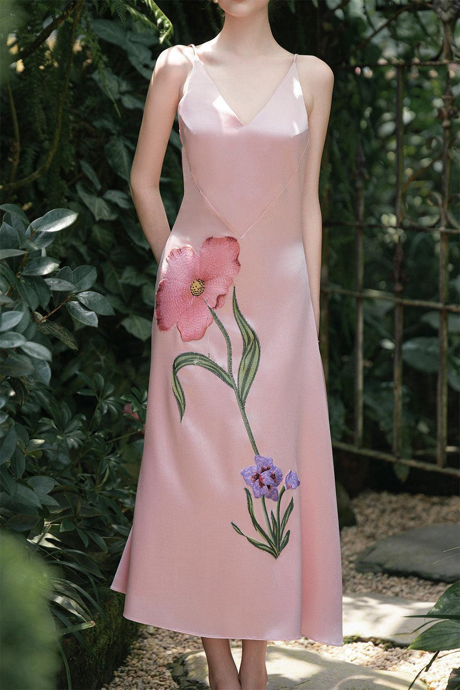 Daffor A-line Sleeveless Silk Satin Ankle Length Dress 2