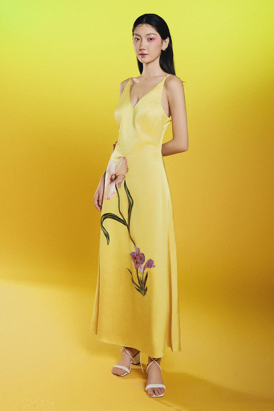 Daffor A-line Sleeveless Silk Satin Ankle Length Dress 6
