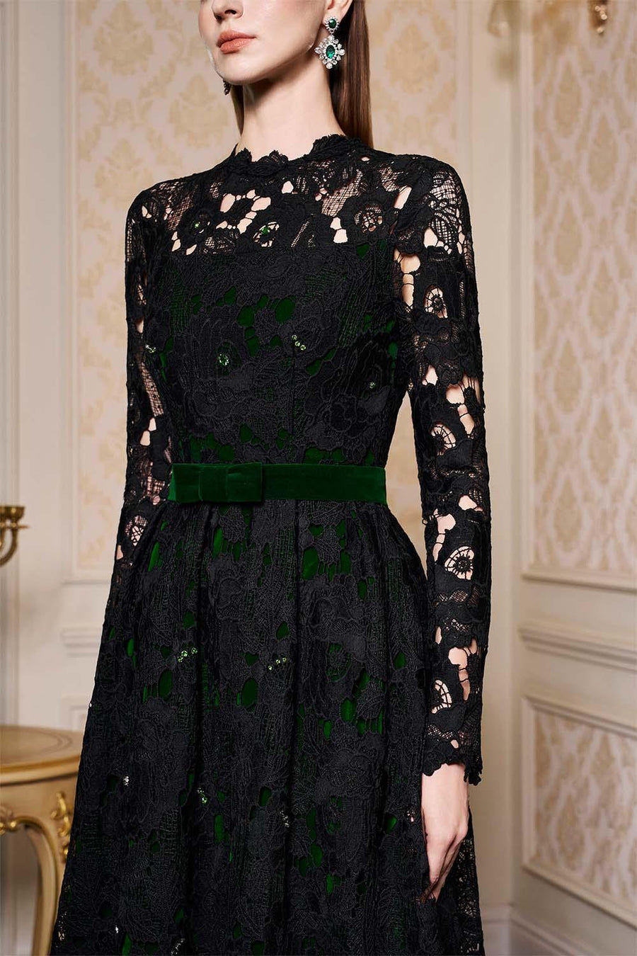 Dahlia A-line Lace Velvet Floor Length Dress Gown Dress I.H.F Atelier