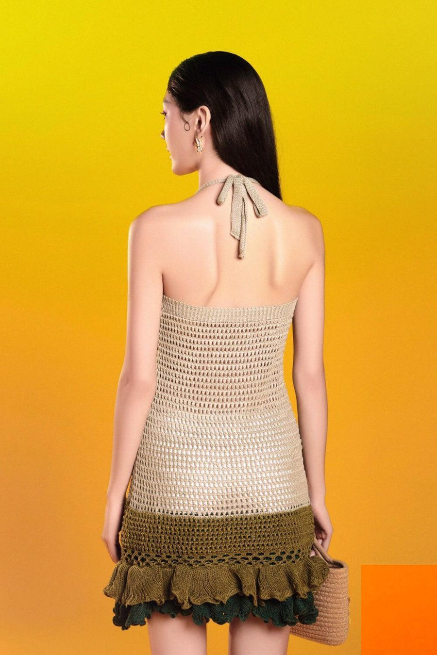 Daisy Vine Drop Waist Halter Neck Woolen Mini Dress 3