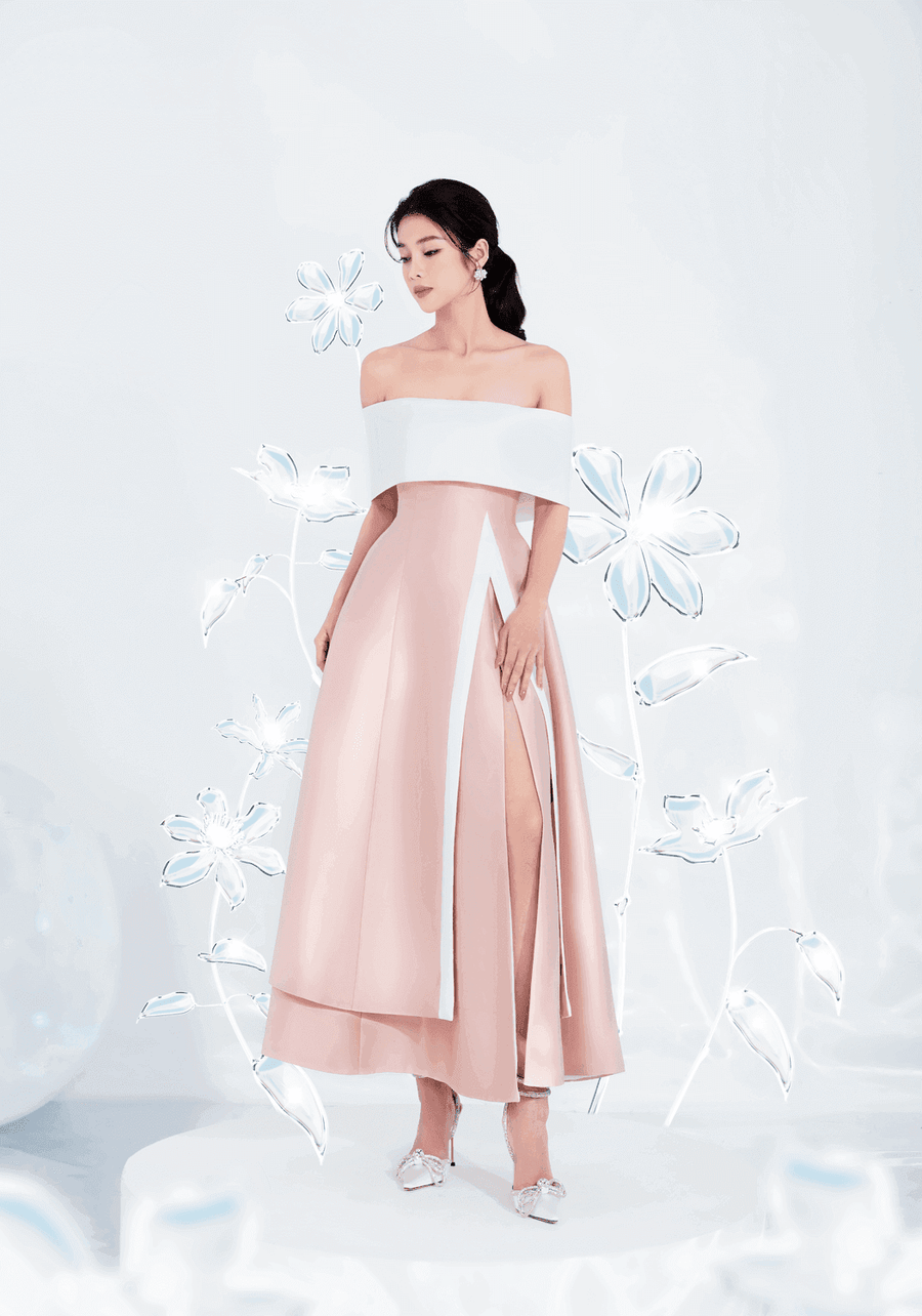 Dakota Slit Off-Shoulder Taffeta Midi Dress Midi Dress Larmes