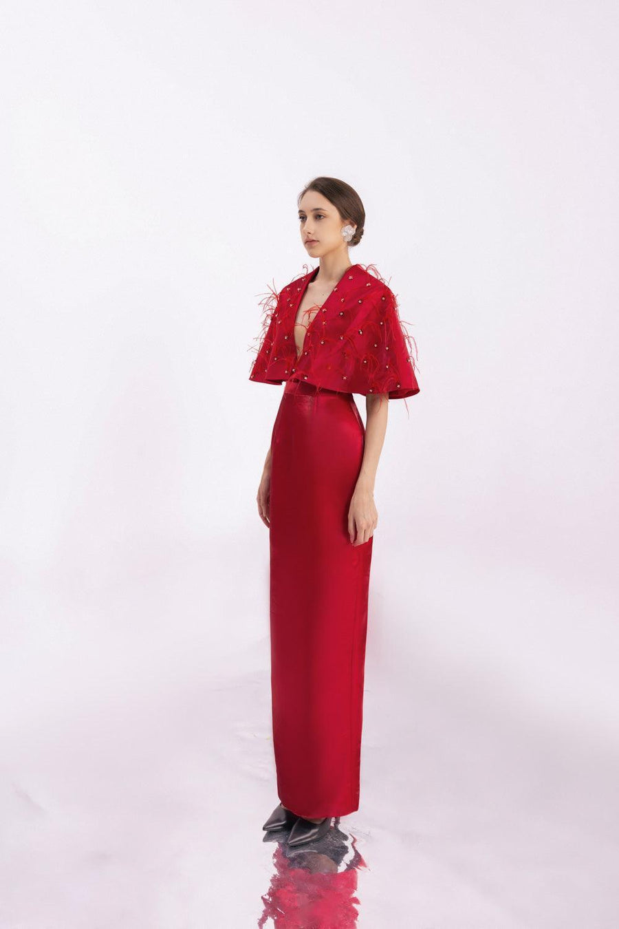 Daleyza Sheath V-Neck Taffeta Floor Length Dress 6