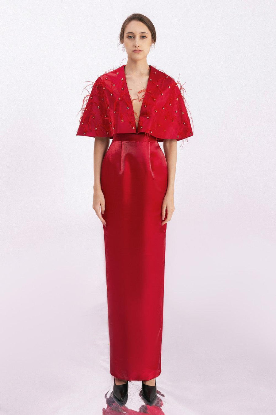 Daleyza Sheath V-Neck Taffeta Floor Length Dress 7