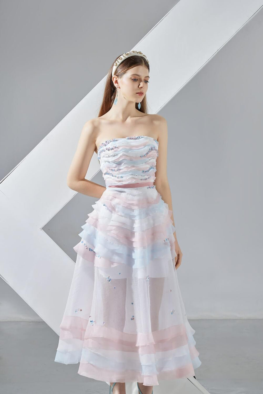 Dallas Strapless Layered Organza Midi Dress 2