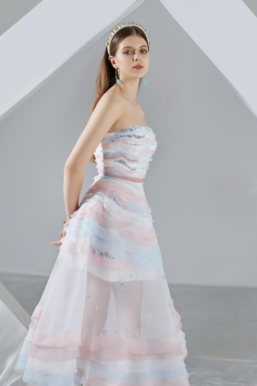 Dallas Strapless Layered Organza Midi Dress 3