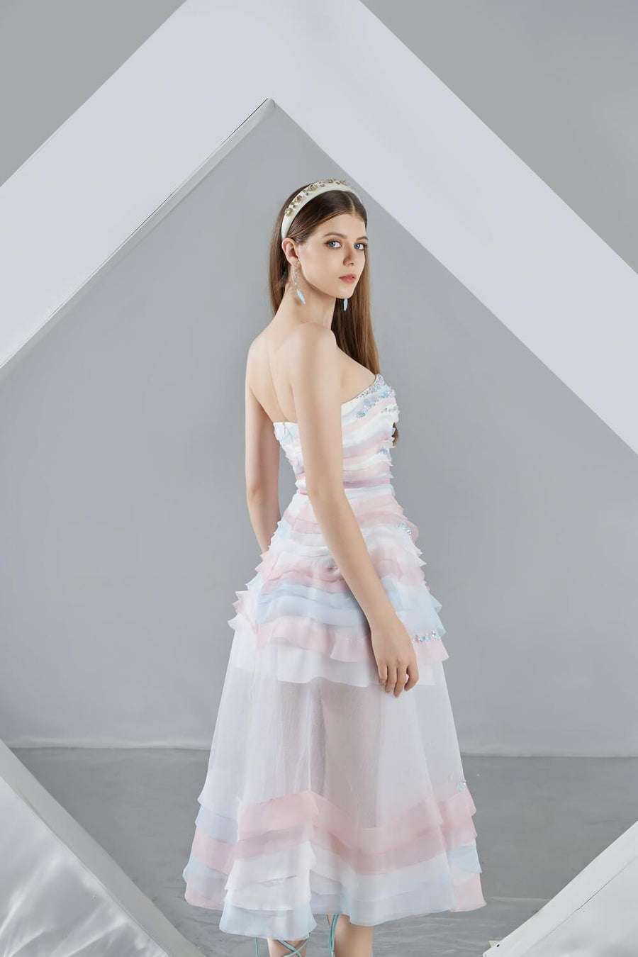 Dallas Strapless Layered Organza Midi Dress 4