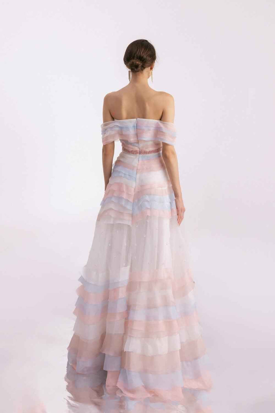 Dallasy Fit and Flare Off-Shoulder Organza Floor Length Dress