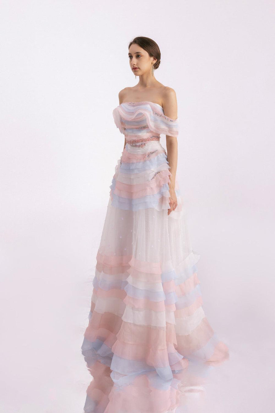 Dallasy Fit and Flare Off-Shoulder Organza Floor Length Dress 6