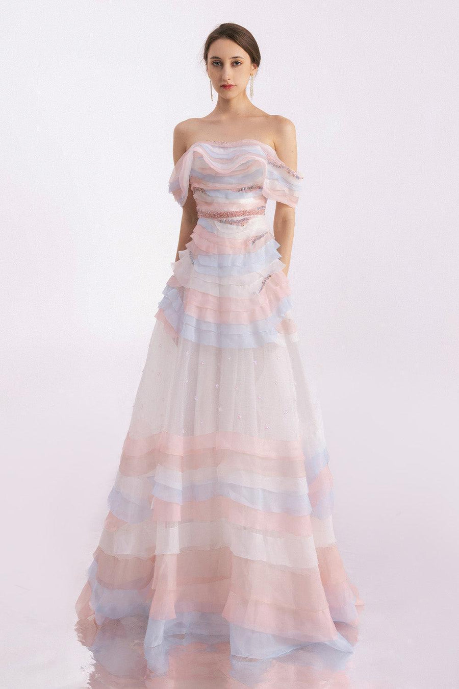 Dallasy Fit and Flare Off-Shoulder Organza Floor Length Dress 7