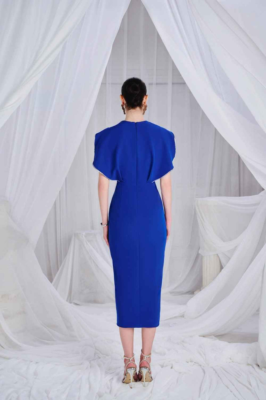 Damari Sarong Jewel Neck Foam Midi Dress