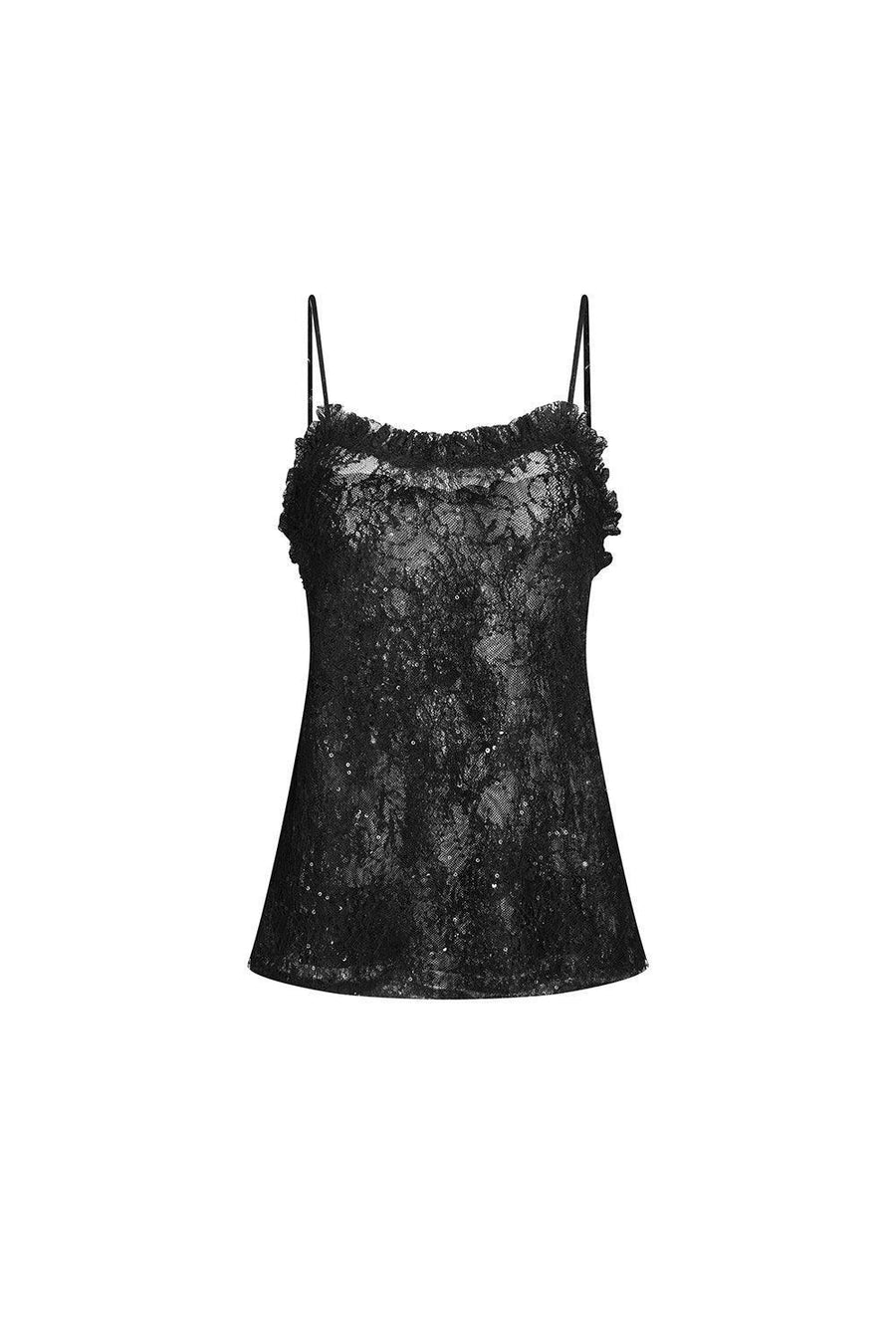 Damask Straight Semi-Heart Neck Lace Top Sleeveless Top LASSY