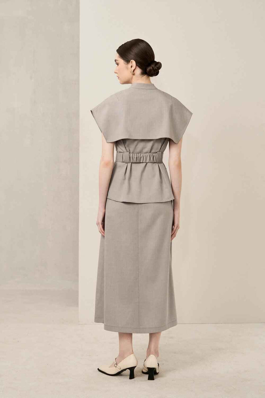 Daniella A-line Side Pleated Polycotton Midi Skirt