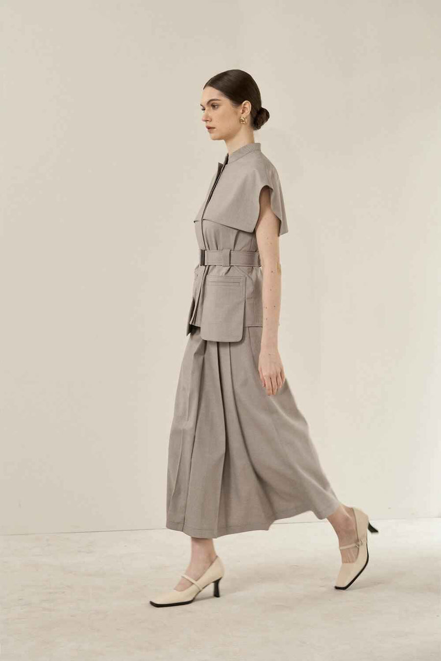 Daniella A-line Side Pleated Polycotton Midi Skirt