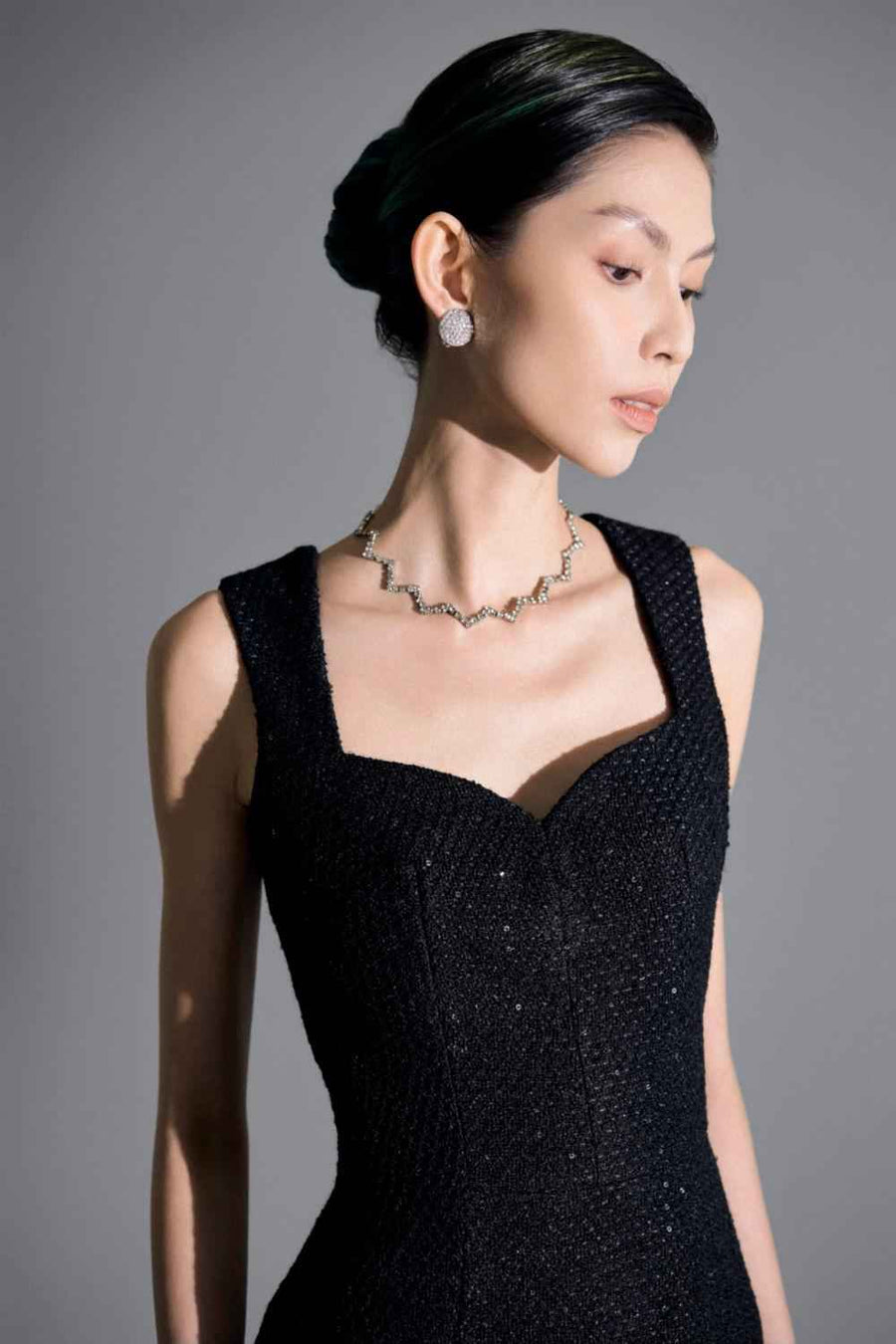 Danielle Sheath Sleeveless Tweed Maxi Dress