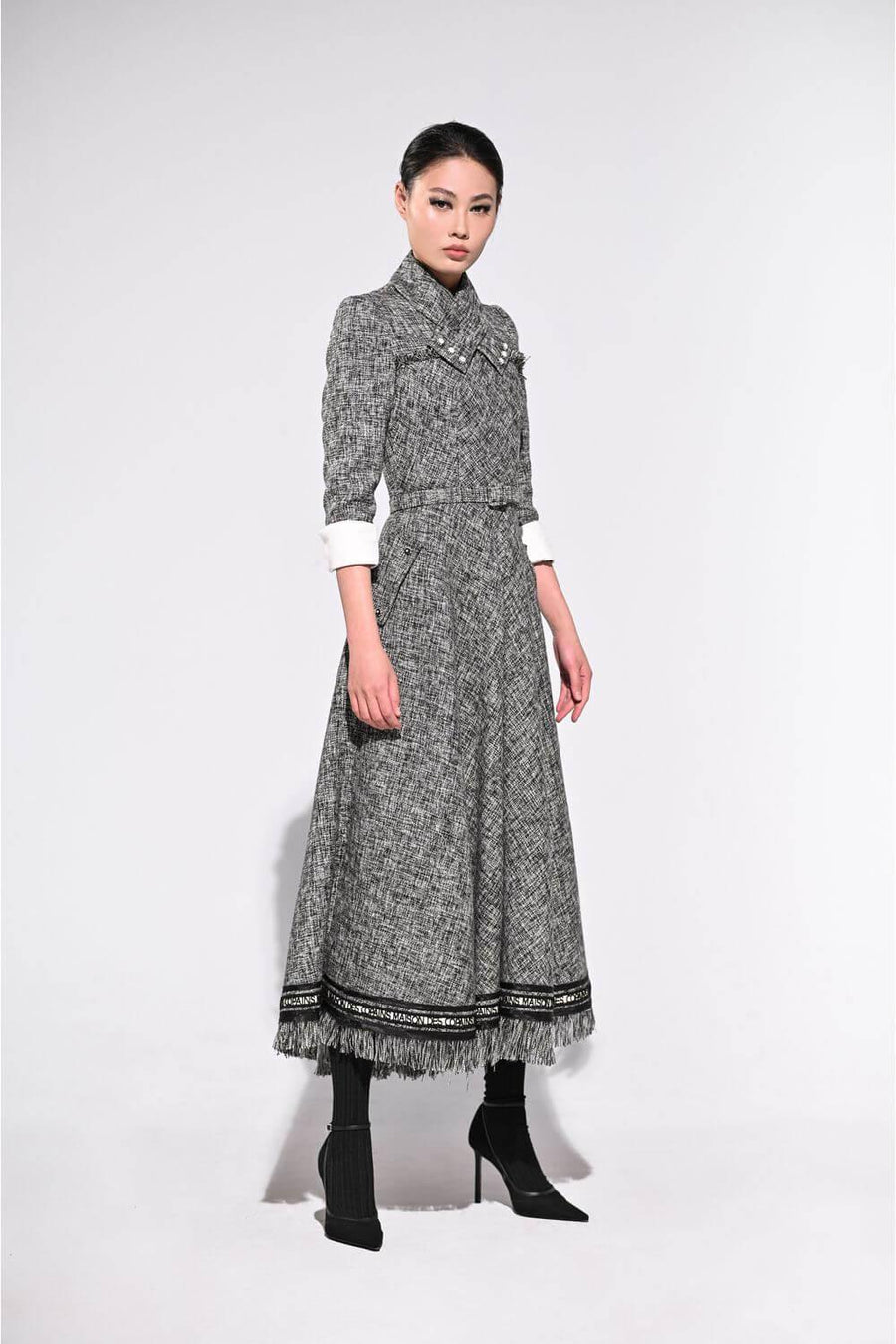 Davis A-line Middle Sleeved Tweed Midi Dress Midi Dress Maison des Copains