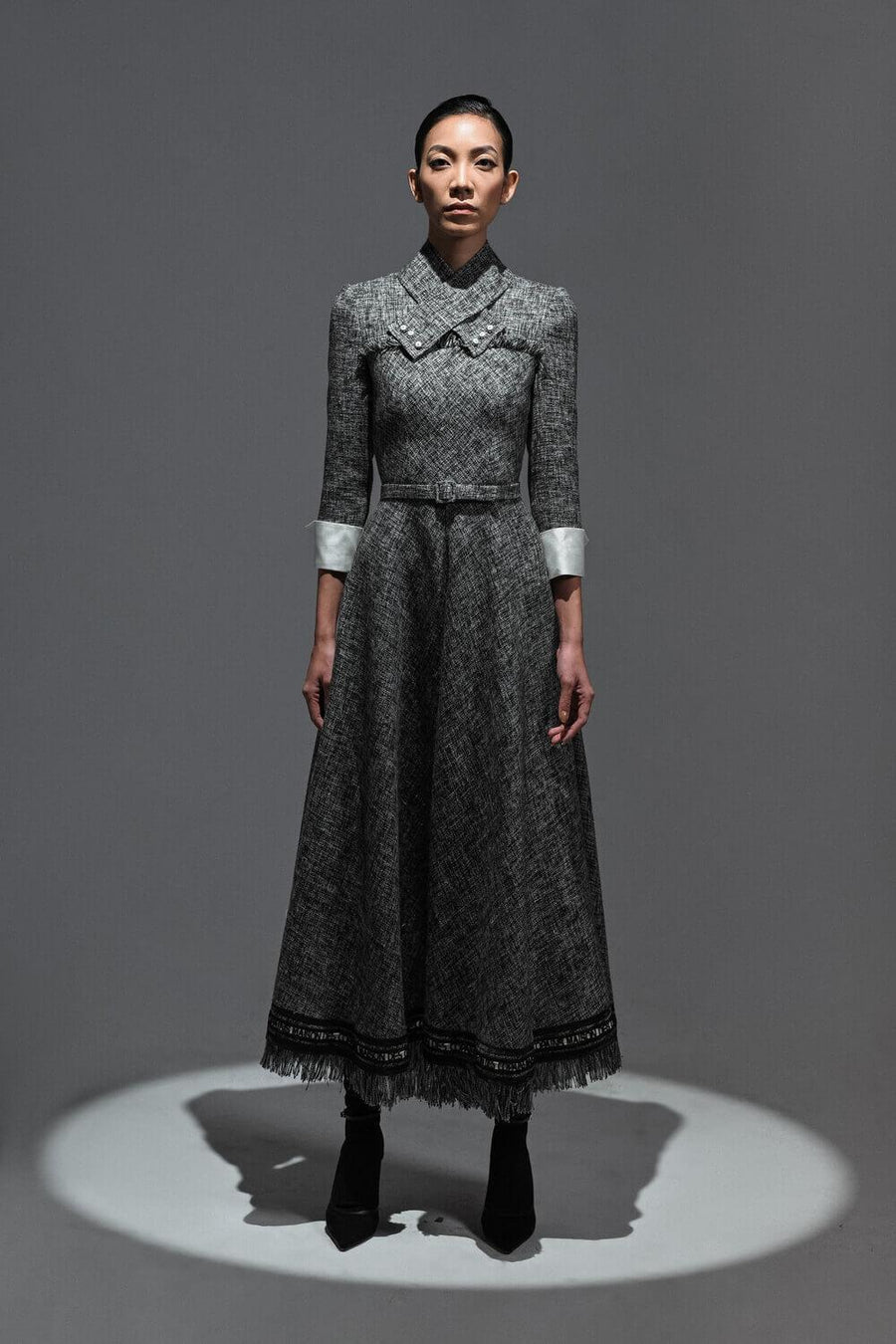 Davis A-line Middle Sleeved Tweed Midi Dress Midi Dress Maison des Copains
